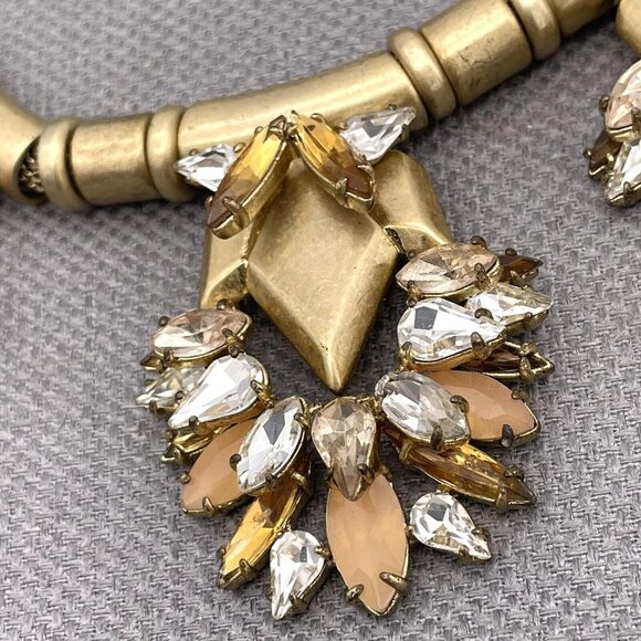 Stella & Dot Helena Statement Necklace Crystals Mesh Chain Gold Tone 17"-21" - Picture 4 of 9